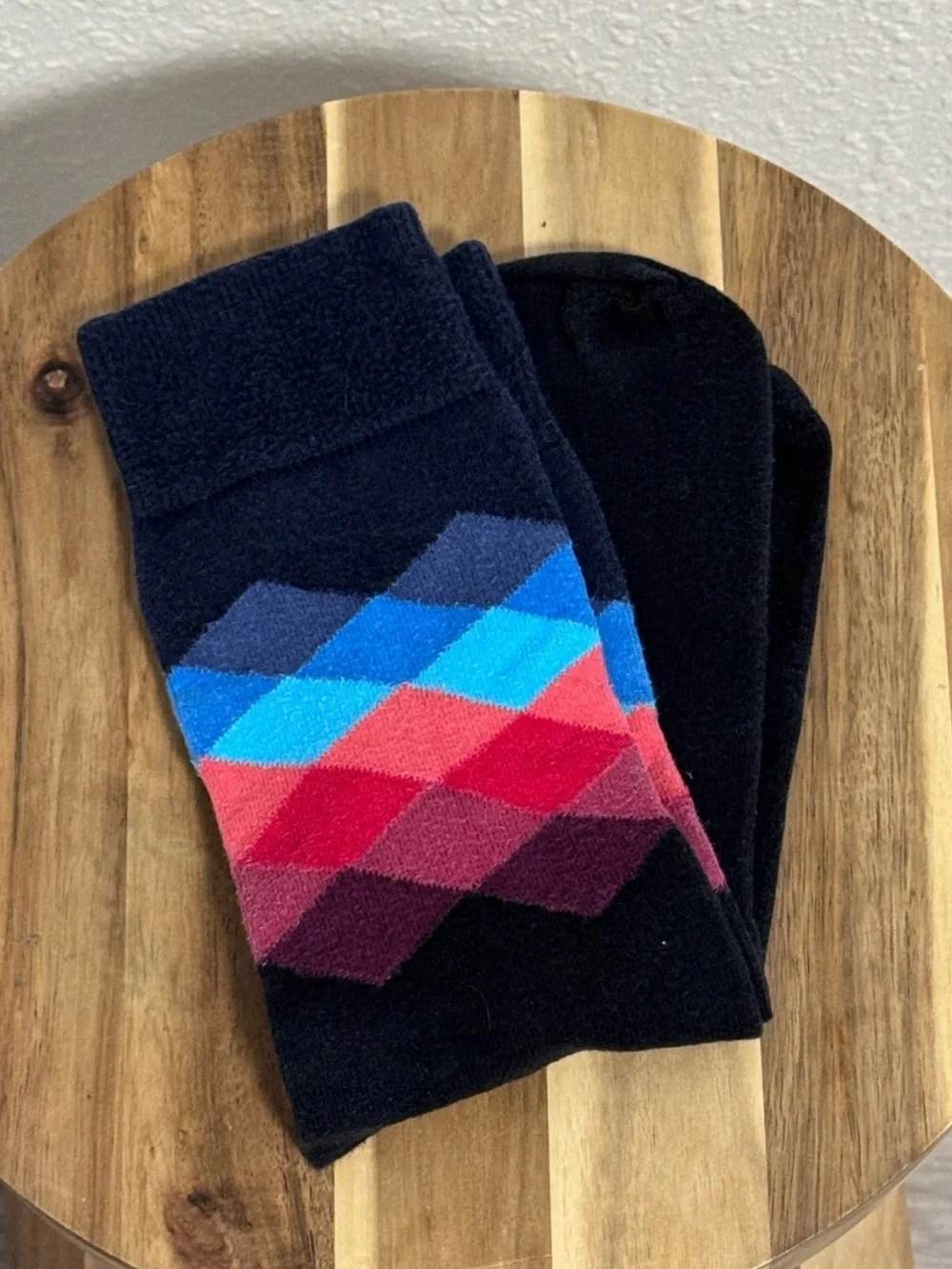 Happy Socks Unisex Colorful Argyle Crew Socks OSFM Multi-Color Blue Red Black